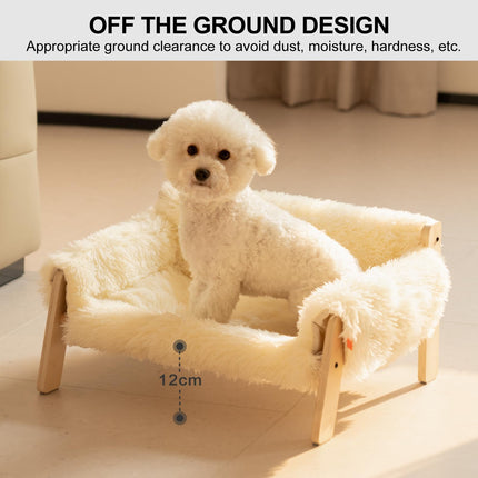 MEWOOFUN Large Cat Bed Sturdy Wooden Leg Raised Cat Sofa Bed Kitten Bed for Indoor Cats - Soft Cat Couch with Removable Cover Hold up 15kg, 56x45cm