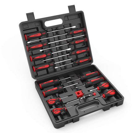 XOOL 18 PCS Magnetic Screwdriver Set with Case, 7 Phillips and 9 Slotted Tips, Professional Cushion Grip Screwdriver Non-Slip for Repair Home