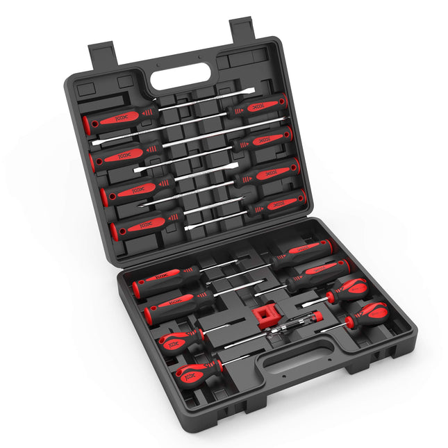 XOOL 18 PCS Magnetic Screwdriver Set with Case, 7 Phillips and 9 Slotted Tips, Professional Cushion Grip Screwdriver Non-Slip for Repair Home