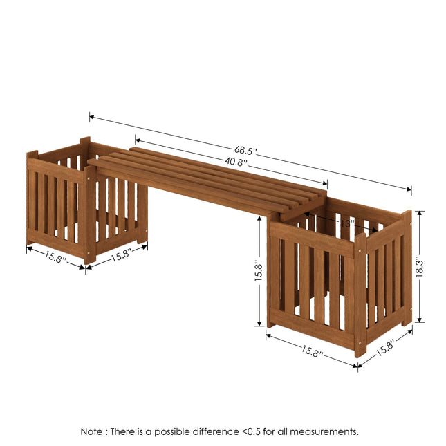 Furinno Outdoor Planter Box with Seater, Wood, Natural, 173.99 (W) x 45.46 (H) x 40.13 (D) cm