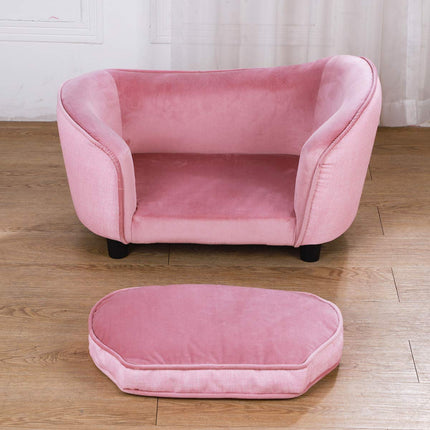 dgbaobei Pet Sofa Bed,Velvet Wooden Frame Couch with Plastic Sofa Bed Feet for Small Dogs Cats(26.2x16x14 Inches) (pink)