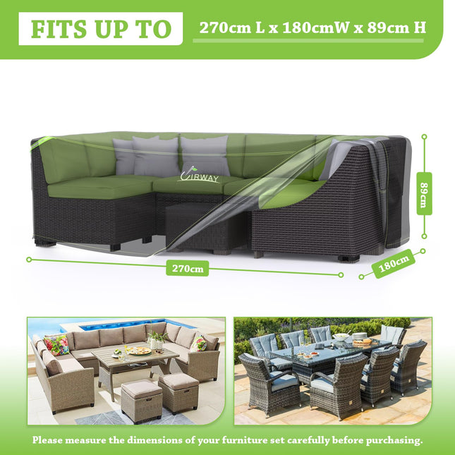 UIRWAY Garden Furniture Cover Waterproof with Air Vent, 270x180x89cm Outdoor Patio Furniture Cover, 420D Heavy Duty Garden Table Cover with Reflective