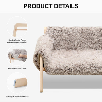 MEWOOFUN Large Cat Bed Sturdy Wooden Leg Raised Cat Sofa Bed Kitten Bed for Indoor Cats - Soft Cat Couch with Removable Cover Hold up 15kg, 56x45cm