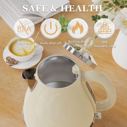 Anfilank Kettle Electric Fast Boil, 1.7L Stainless Steel Kettle with Water Filter, BPA Free, Auto Shut-Off and Boil-Dry Protection, 3000W, Cream
