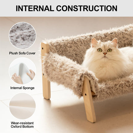 MEWOOFUN Large Cat Bed Sturdy Wooden Leg Raised Cat Sofa Bed Kitten Bed for Indoor Cats - Soft Cat Couch with Removable Cover Hold up 15kg, 56x45cm