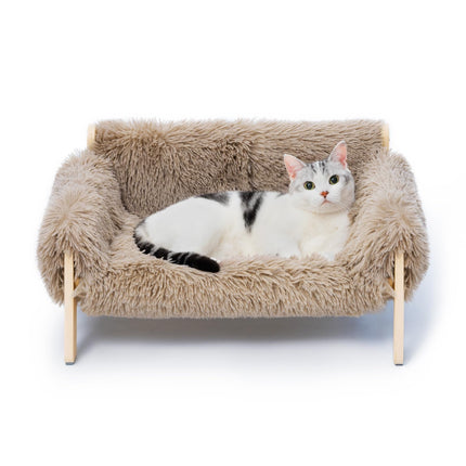 MEWOOFUN Large Cat Bed Sturdy Wooden Leg Raised Cat Sofa Bed Kitten Bed for Indoor Cats - Soft Cat Couch with Removable Cover Hold up 15kg, 56x45cm