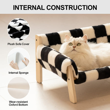 MEWOOFUN Large Cat Bed Sturdy Wooden Leg Raised Cat Sofa Bed Kitten Bed for Indoor Cats - Soft Cat Couch with Removable Cover Hold up 15kg, 56x45cm