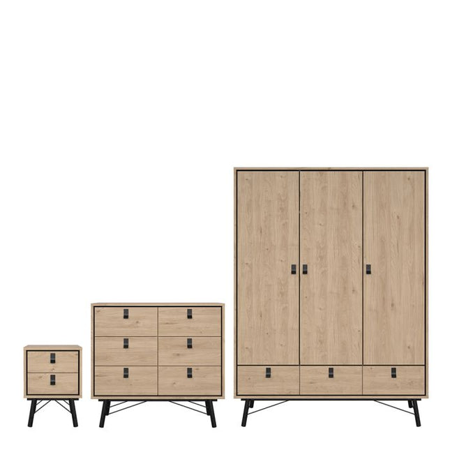 Ry Package - Wardrobe 3 doors + 3 drawers + Double chest of drawers 6 drawers + Bedside cabinet 2 drawer in Matt White