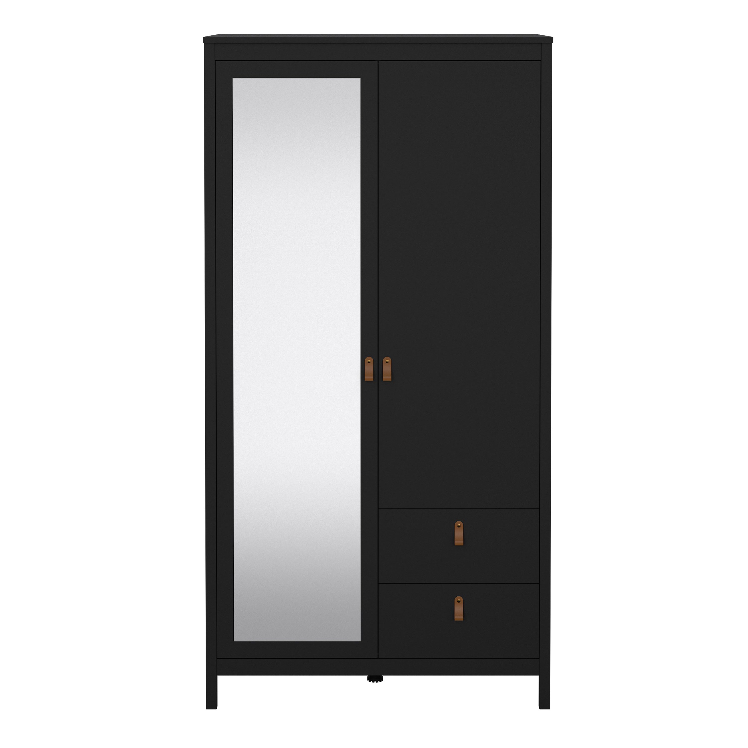 Barcelona Wardrobe with 1 Door 1 Mirror Door 2 Drawers in Matt Black Furniture To Go Ltd