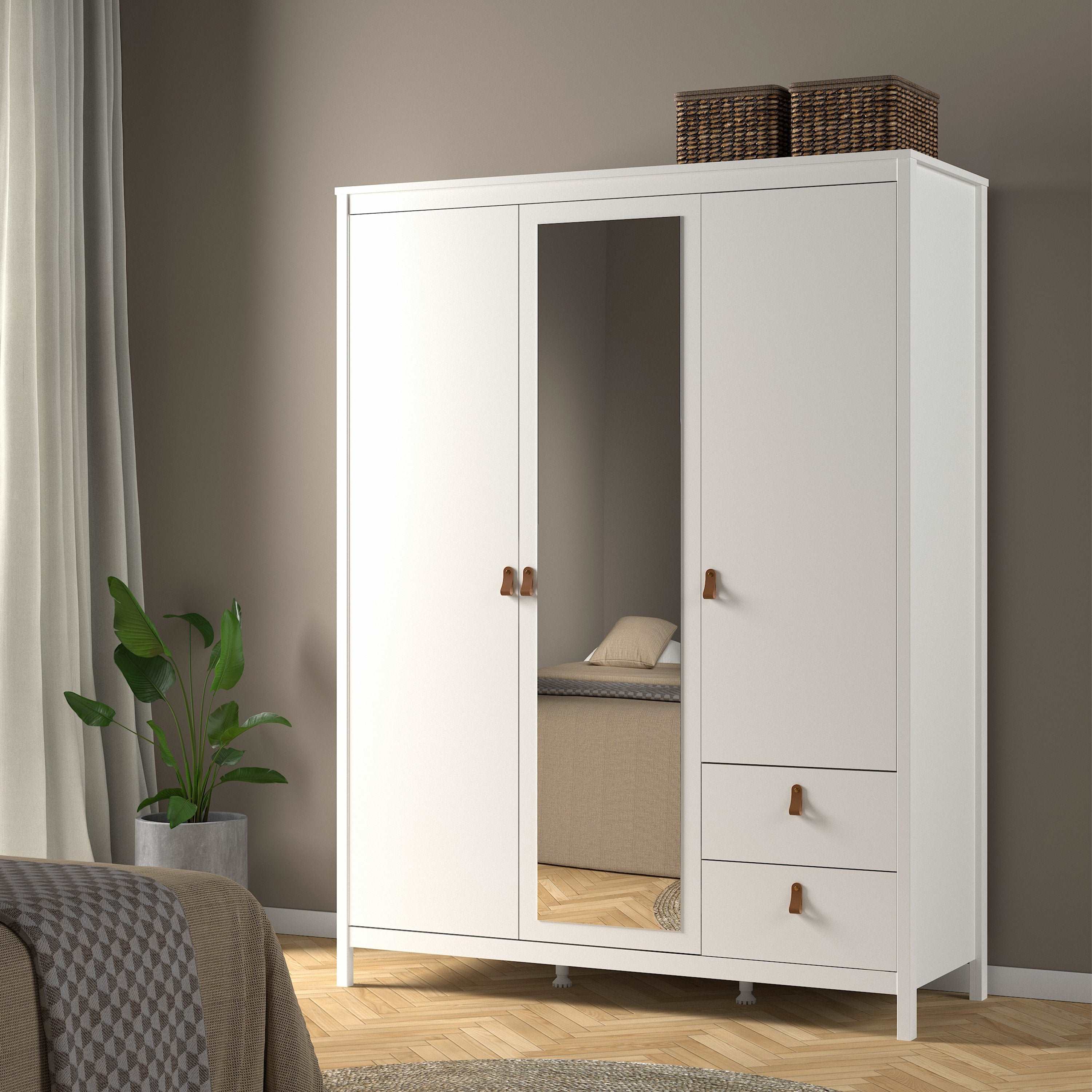 Barcelona Wardrobe with 1 Door 1 Mirror Door 2 Drawers in White Furniture To Go Ltd