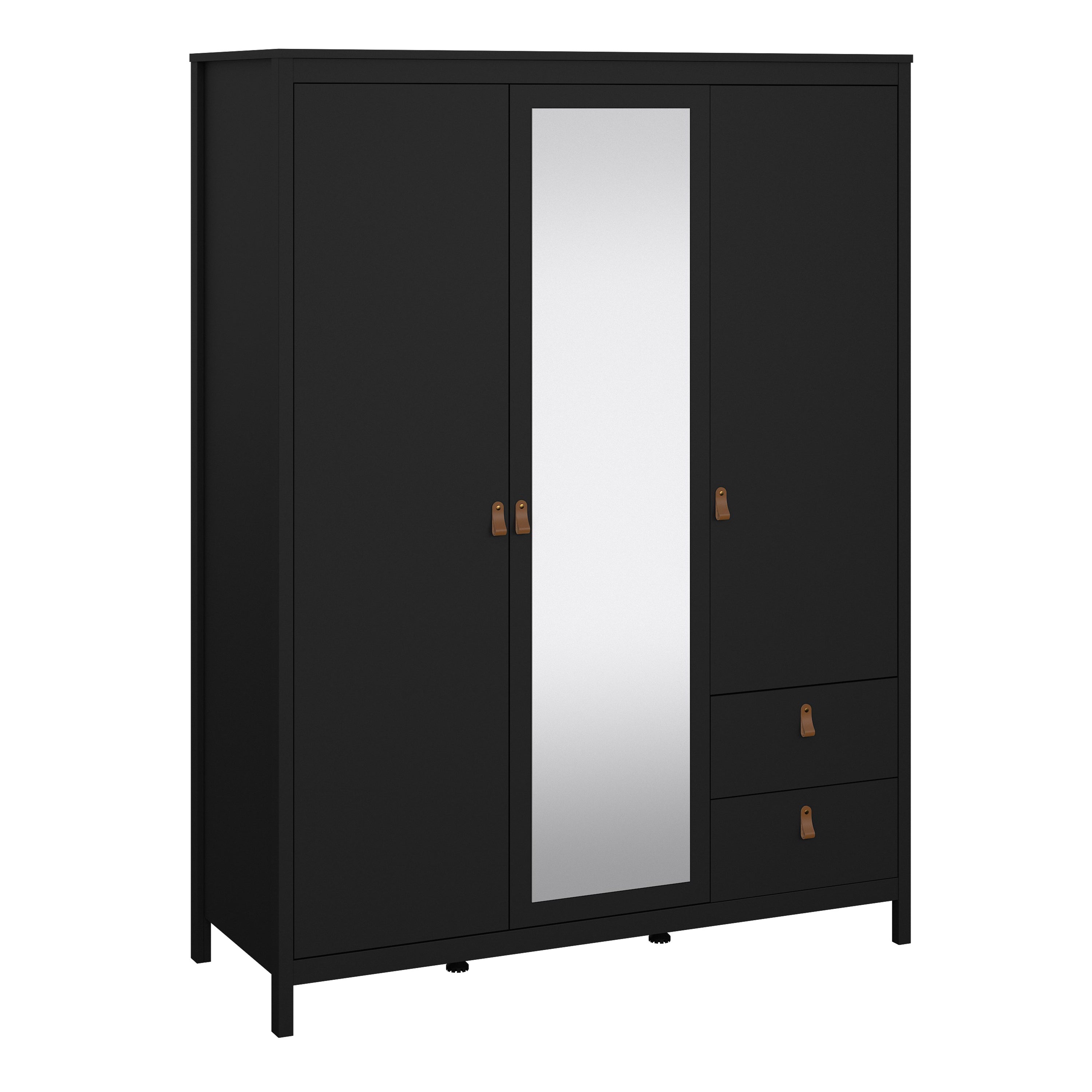 Barcelona Wardrobe with 2 Doors 1 Mirror Door 2 Drawers in Matt Black Furniture To Go Ltd
