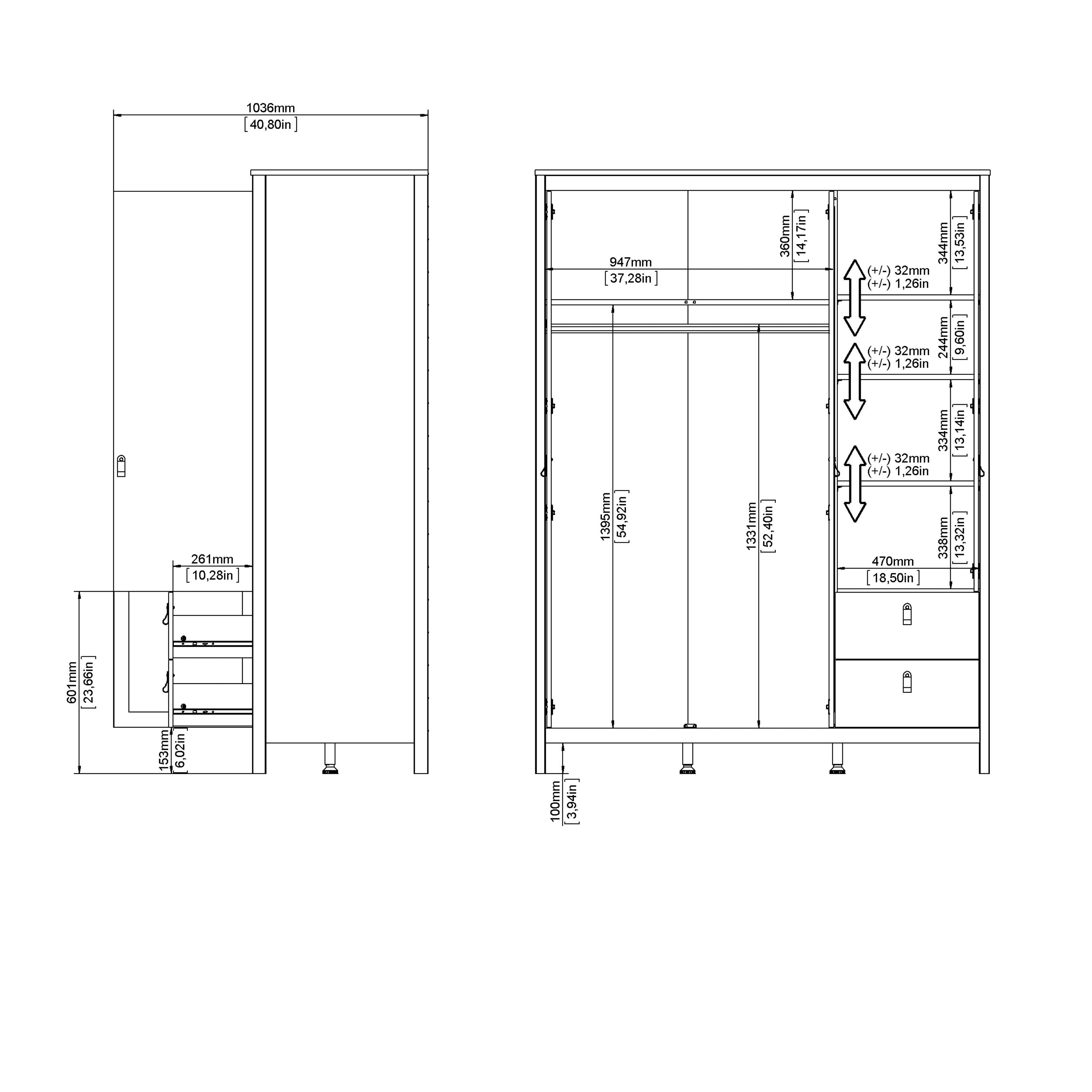 Barcelona Wardrobe with 2 Doors 1 Mirror Door 2 Drawers in Matt Black Furniture To Go Ltd