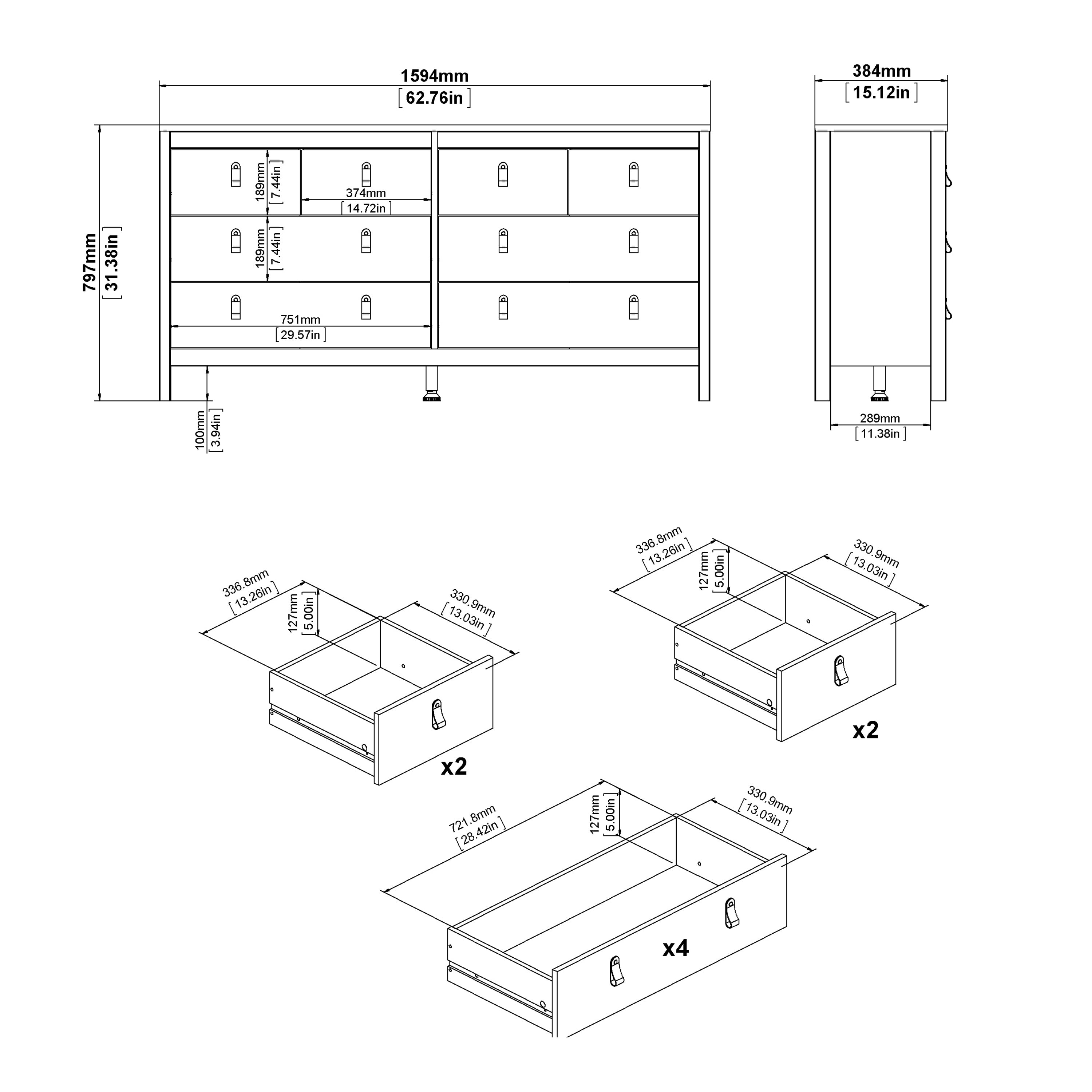 Barcelona Double Dresser 4+4 Drawers in Matt Black Furniture To Go Ltd