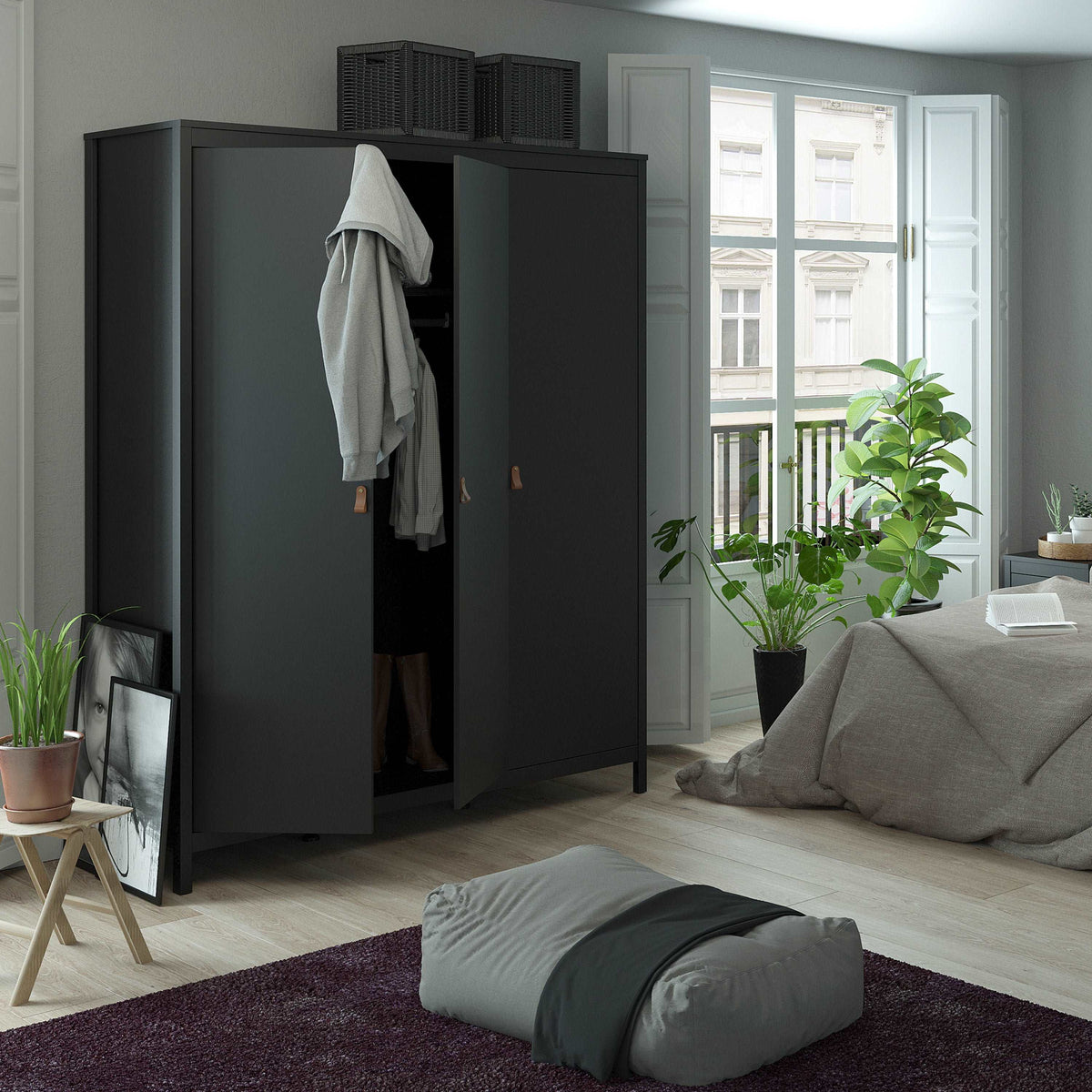 Barcelona Wardrobe with 3 Doors in Matt Black Furniture To Go Ltd