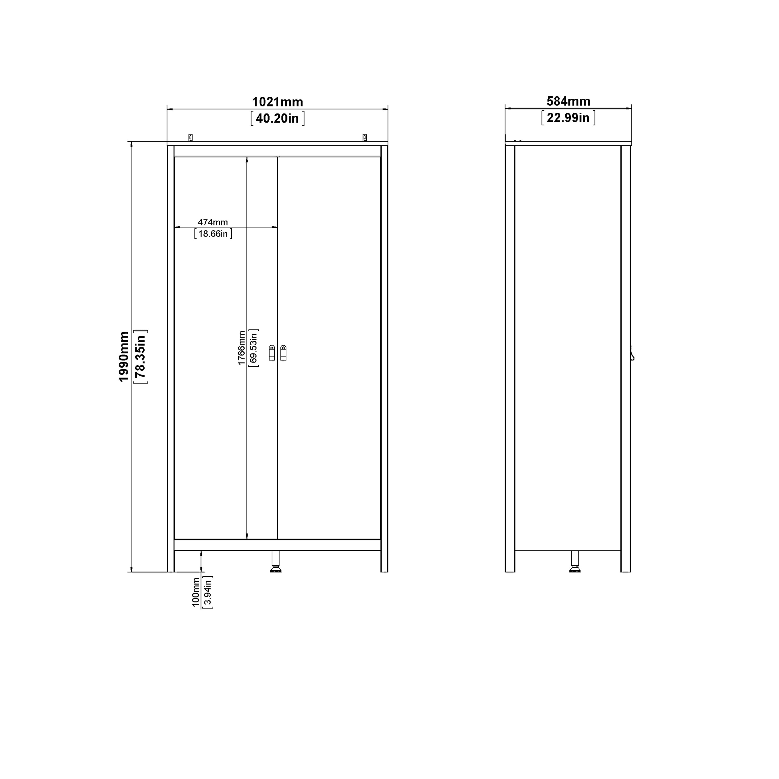 Barcelona Wardrobe with 2 Doors in Matt Black Furniture To Go Ltd