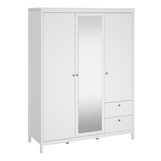 Madrid  Wardrobe with 2 Doors 1 Mirror Door 2 Drawers White