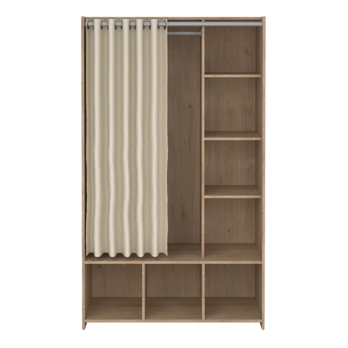 Uppsala Open Mobile Wardrobe Unit in Jackson Hickory Oak with a Beige Textile Curtain