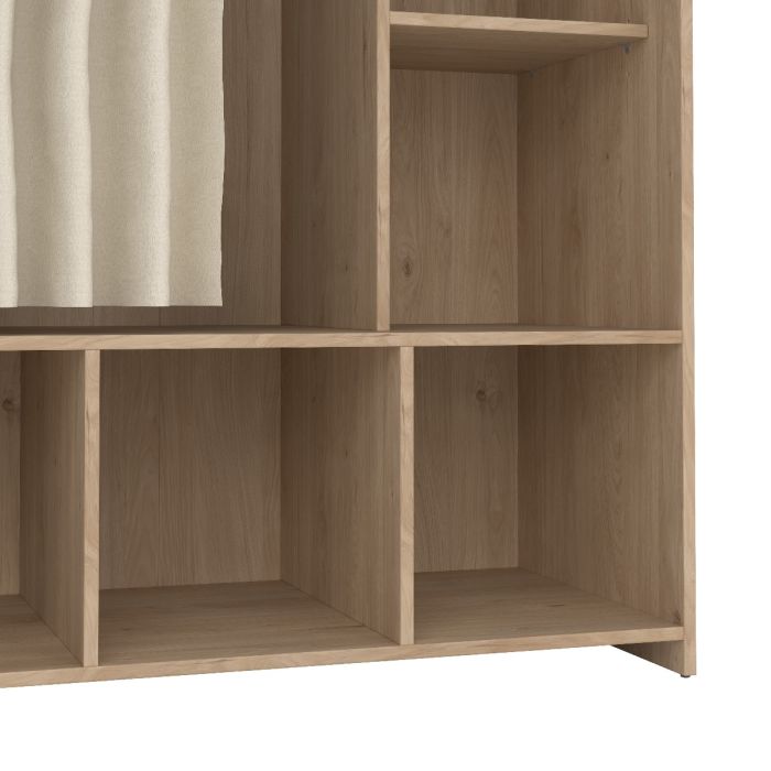 Uppsala Open Mobile Wardrobe Unit in Jackson Hickory Oak with a Beige Textile Curtain