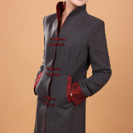 Autumn Ethnic Style Women's Retro Wool Mid-length Trench Coat