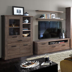 Corona 1 Door 1 Drawer 3 Shelf Display Cabinet in Tabak Oak