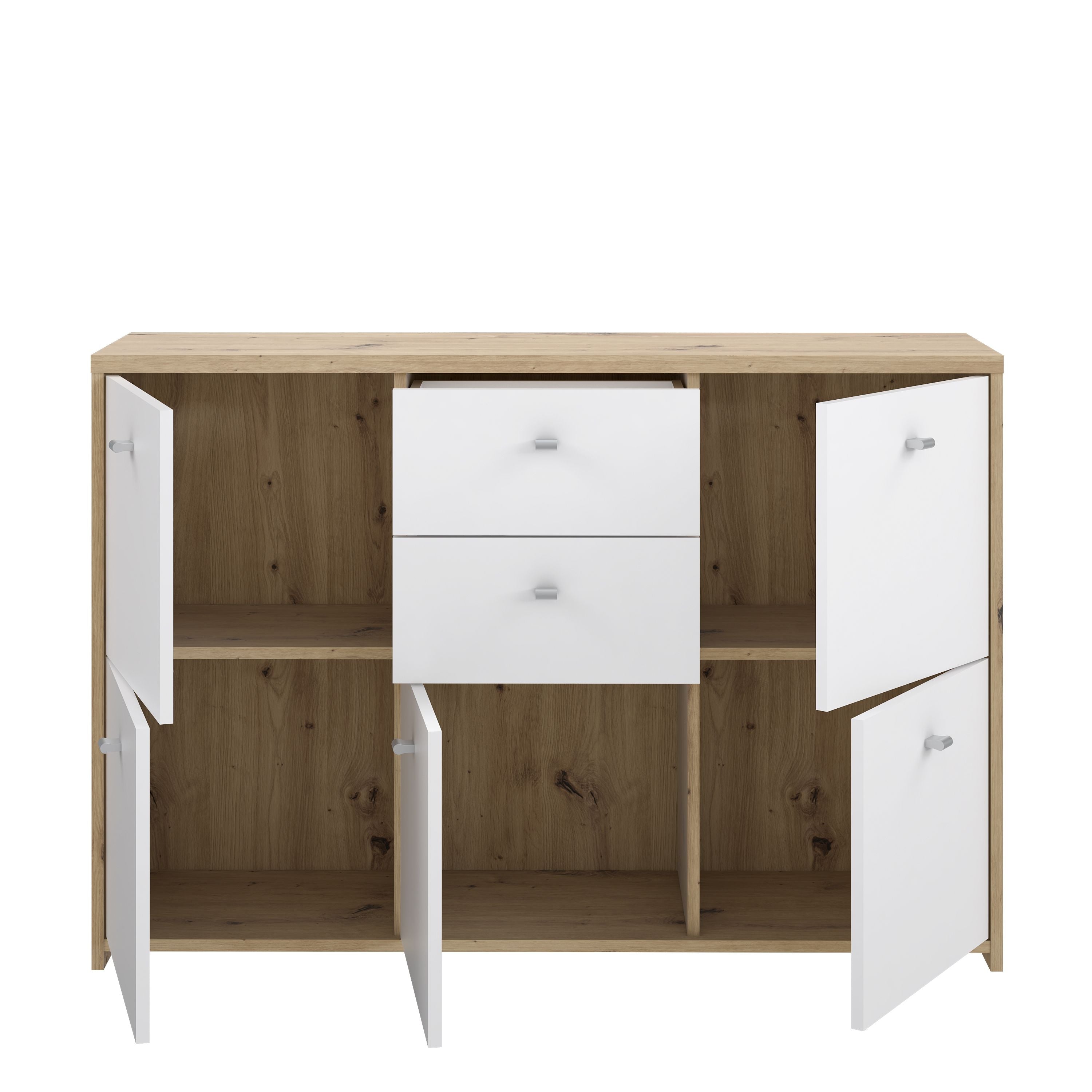 Best Chest Storage Cabinet with 2 Drawers and 5 Doors in Artisan Oak/White Furniture To Go Ltd