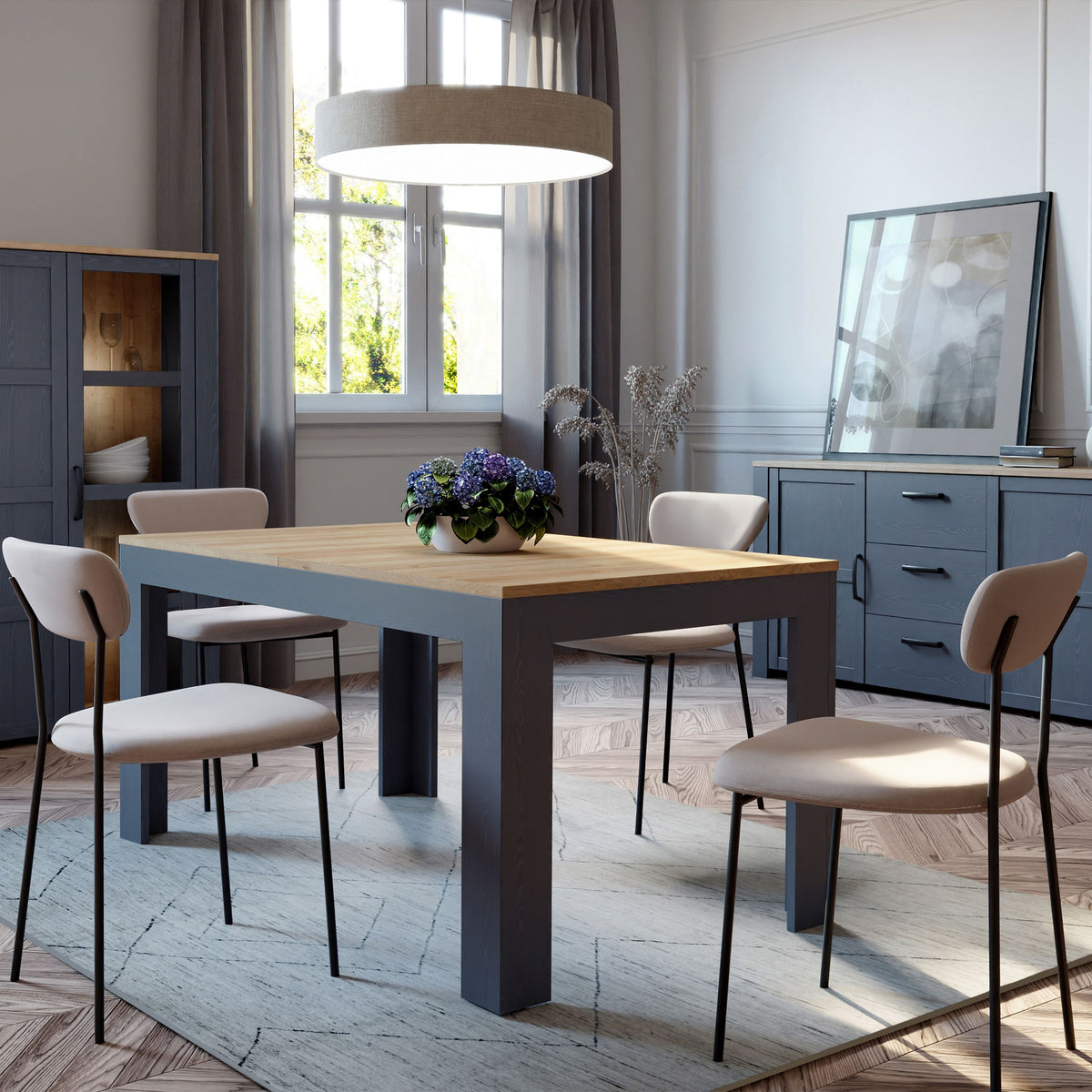 Bohol Extending Dining Table 160-207cm in Riviera Oak/Navy Furniture To Go Ltd