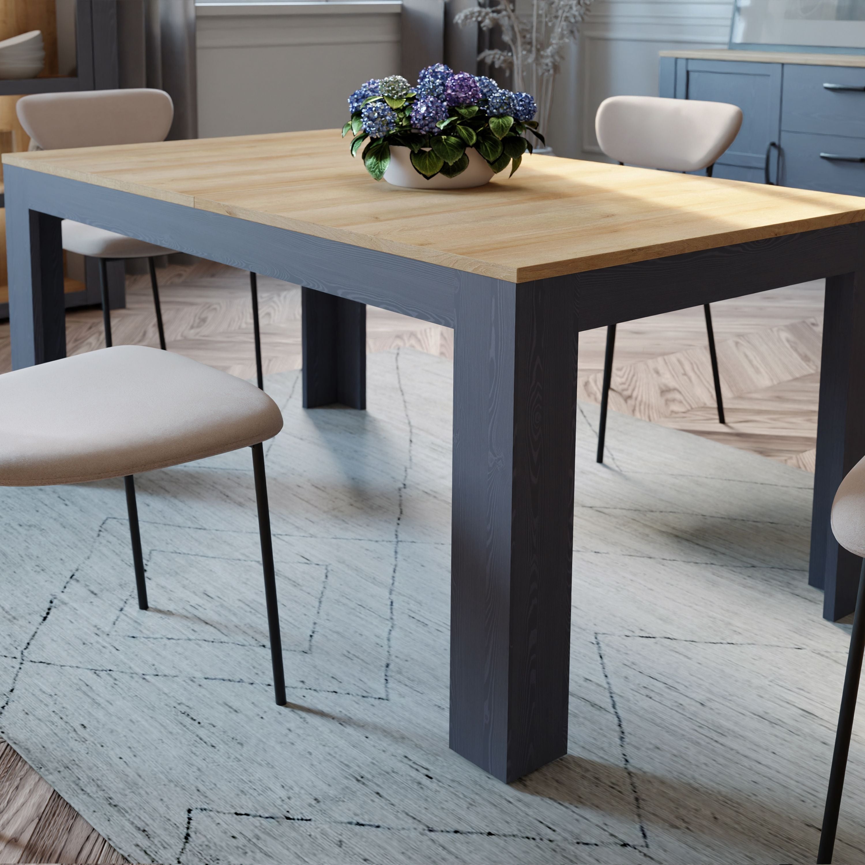 Bohol Extending Dining Table 160-207cm in Riviera Oak/Navy Furniture To Go Ltd