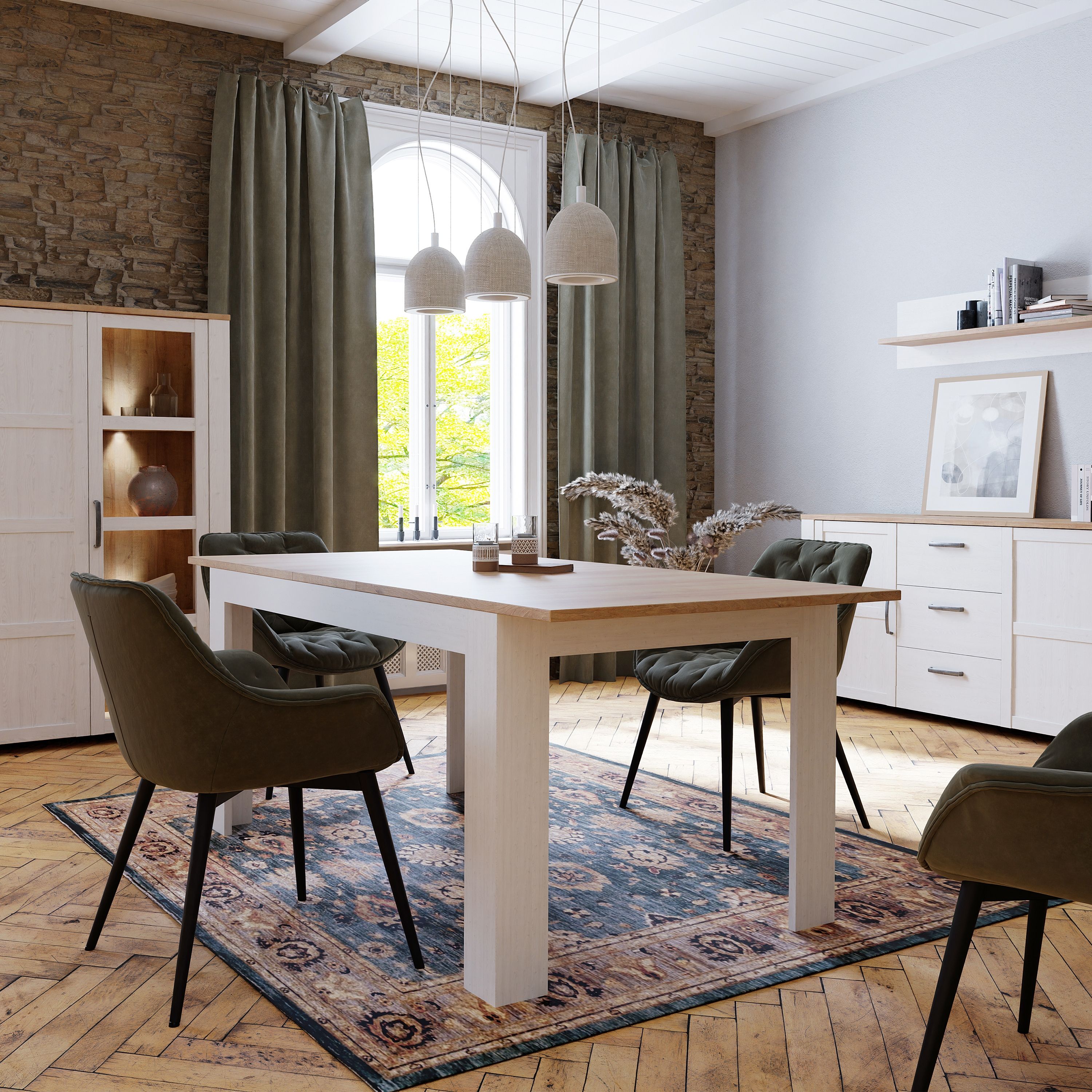 Bohol Extending Dining Table 160-207cm in Riviera Oak/White Furniture To Go Ltd