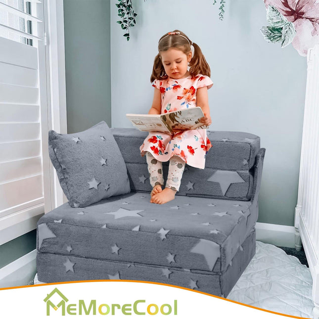 MeMoreCool Kids Sofa Bed, Toddler Floor Mattress Glow in The Dark, Baby Modular Star Couch, Fold Up Children Sofa Convertible Futon Folding Mattress