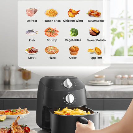 Midea Small Air Fryer, 1150 Watt, 2L Airfryer, Temperature Control, Timer, Indicator Light, BPA-Free, Black