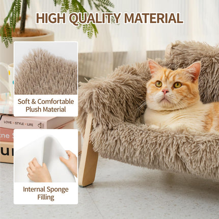 MEWOOFUN Large Cat Bed Sturdy Wooden Leg Raised Cat Sofa Bed Kitten Bed for Indoor Cats - Soft Cat Couch with Removable Cover Hold up 15kg, 56x45cm