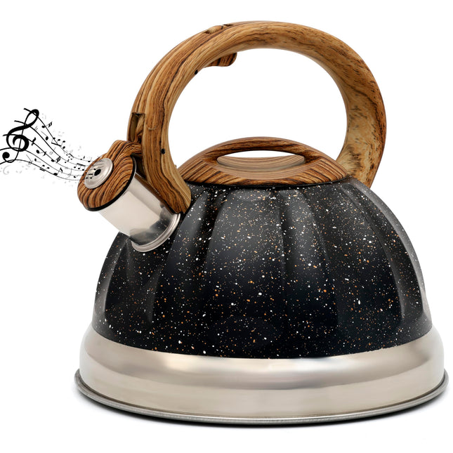 Belle Vous Black Whistling Tea Kettle - 3L Tea Pot for Stovetop/Induction Stove Top - Stainless Steel Hot Water Camping Kettle Teapot for Tea/Coffee