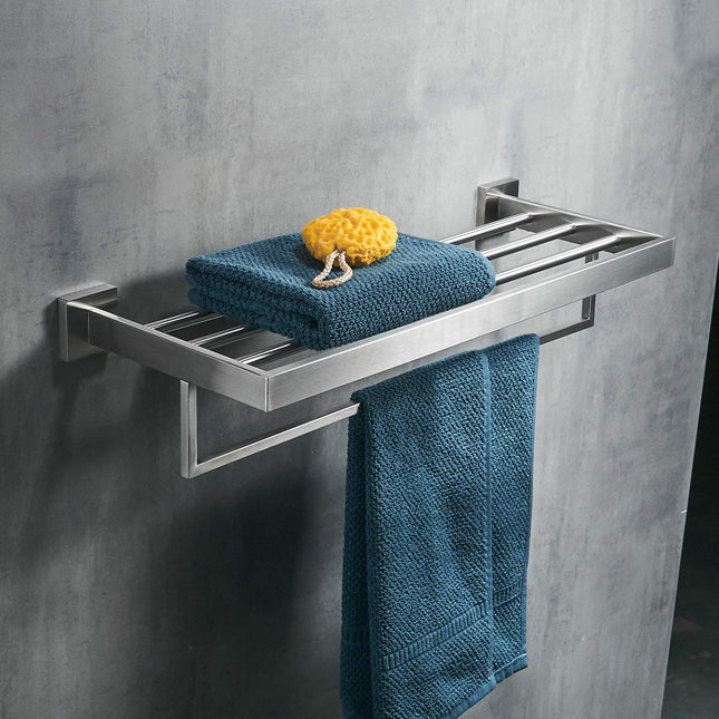 Bath Towel Rack, Wall Mounted Bathroom Shelf Hotel Towel Rail Holder, Brushed Nickel