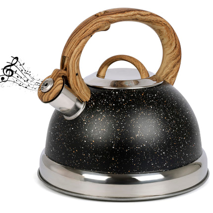 Belle Vous Black Whistling Kettle with Handle - Retro Style 3L Fast Boil Stovetop Tea Kettle - Food-Grade and Rustproof Stainless Steel - Suitable for