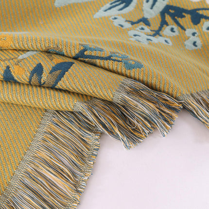 DECMAY Double-sided Throws for Sofas Large, Boho Sofa Bedspread Throw Blanket with Tassels, 100% Cotton Throw for Sofas, Bed and Armchair, Olive,