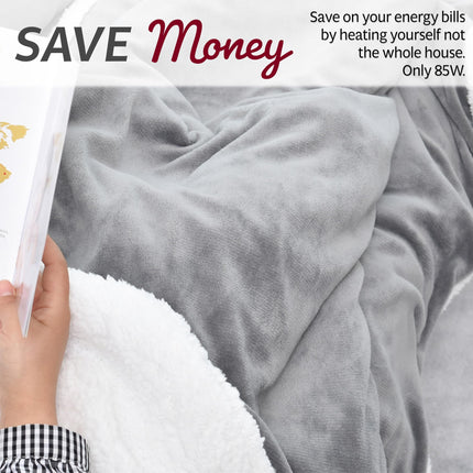 GlamHaus Heated Throw Electric Fleece Over Blanket Sofa Bed Large 160 X 130cm - 9 Heat and 9 Timer Auto Shut Off, Soft, Reversible Design, Digital