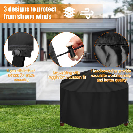 Round Patio Table Cover - Heavy Duty 600D Garden Furniture Covers Waterproof - Outdoor Rattan Table and Chair Set Protector Windproof Anti-UV Rip