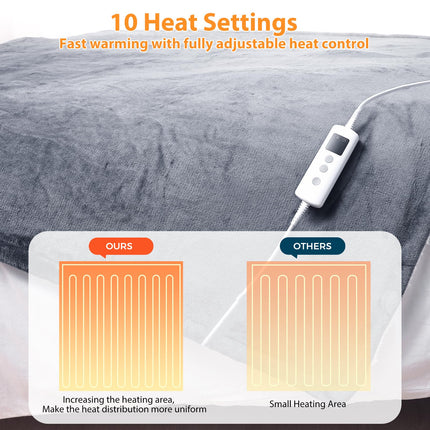 PROALLER Heated Blanket Electric Throw 160x130CM, 10 Levels &1-9H Timer Auto-Off, Machine Washable, Soft Flannel Sherpa Full Body Warming, Sofa Bed