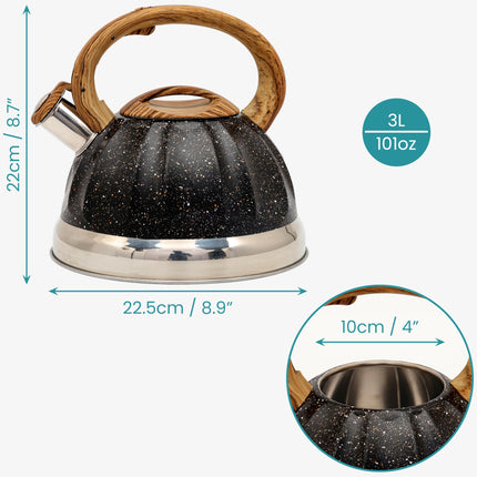 Belle Vous Black Whistling Tea Kettle - 3L Tea Pot for Stovetop/Induction Stove Top - Stainless Steel Hot Water Camping Kettle Teapot for Tea/Coffee