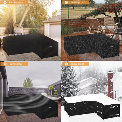 Dokon L-Shape Garden Furniture Covers Waterproof Heavy Duty 600D Oxford Fabric Windproof Anti-UV Outdoor Rattan Corner Sofa Cover with Air Vent, Patio