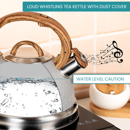Belle Vous Light Grey Whistling Tea Kettle - 3L Tea Pot for Stovetop/Induction Hob - Stainless Steel Hot Water Camping Kettle Teapot for Tea/Coffee