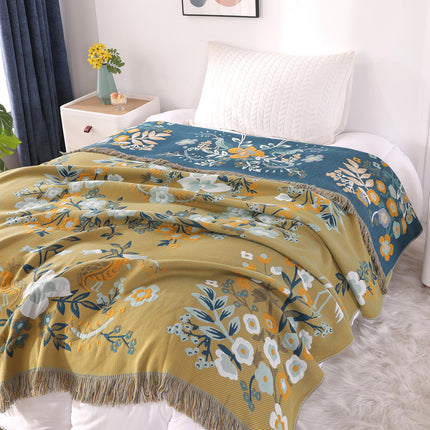 DECMAY Double-sided Throws for Sofas Large, Boho Sofa Bedspread Throw Blanket with Tassels, 100% Cotton Throw for Sofas, Bed and Armchair, Olive,