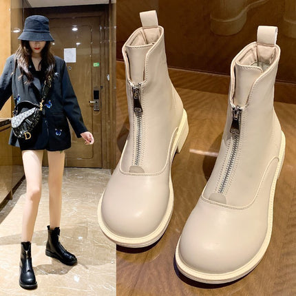 British style front zipper high heel ankle boots