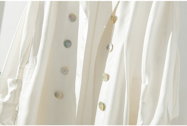 Women's Over-the-Knee Mid-Length Trench Coat with Silk Waist Belt - Elegant Winter Coat