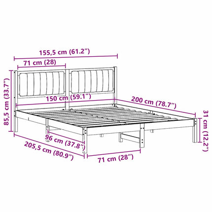 Bed Frame with Upholstered Headboard Light Grey 150 x 200 cm