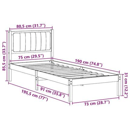 Bed Frame with Upholstered Headboard Light Grey 75 x 190 cm