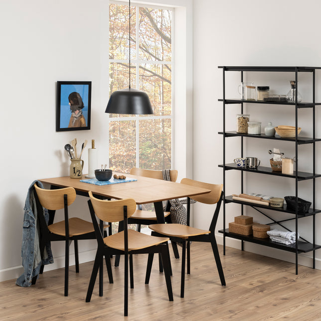 Roxby Extending Dining Table 80-120cm in Oak & Black Included 4 Roxby Dining Chairs in Black and Oak