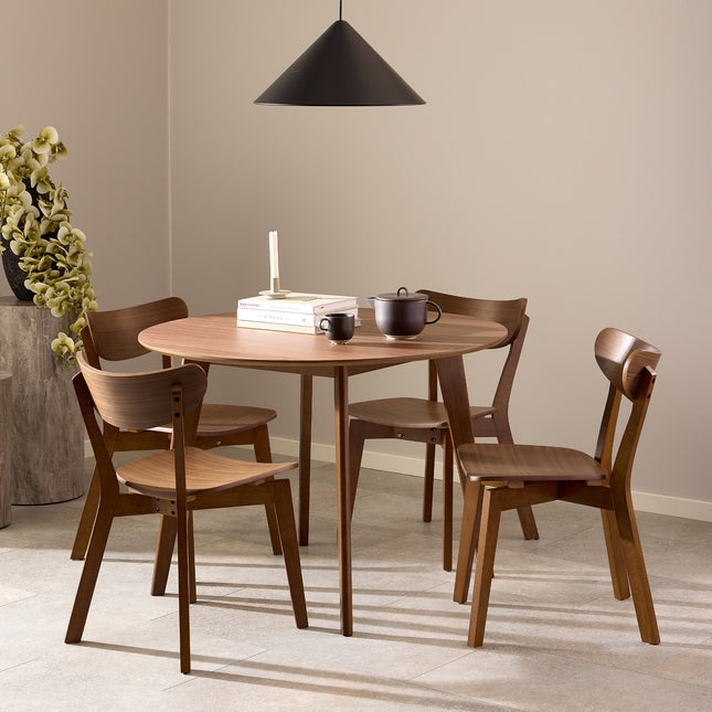 Roxby Round Dining Table in Walnut 105x76cm Included 4 Roxby Dining Chairs in Walnut