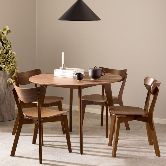 Roxby Round Dining Table in Walnut 120x76cm Included 4 Roxby Dining Chairs in Walnut
