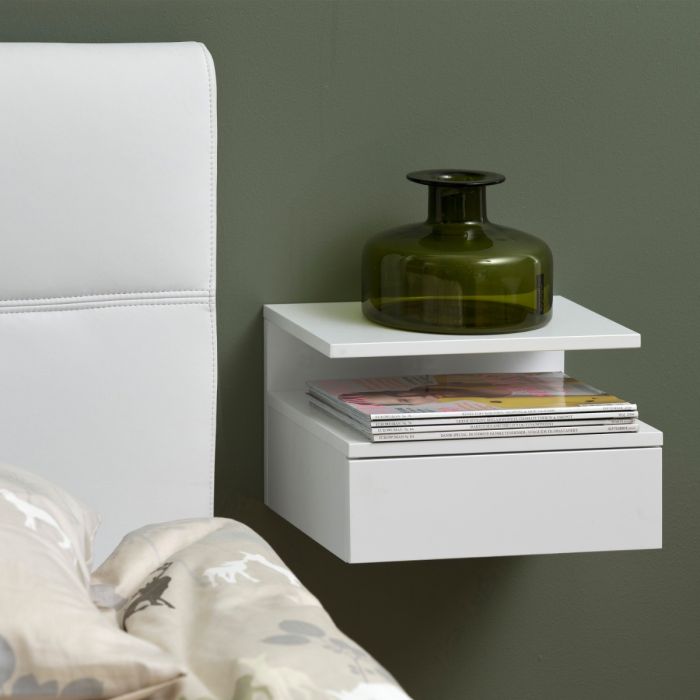 Ashlan Bedside Table with 1 Drawer in Black-White-Grey-Oak Colors